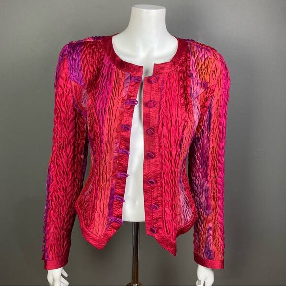 Jean Marc collection Jacket Large VTG bolero red ribbon ruched stretch crinkle - Picture 3 of 16
